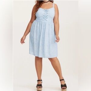 Torrid Baby Blue Floral Print Lace Up Challis Sun Dress - Size 10 (Torrid 00)
